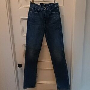 7 For All Mankind High Waist Straight Leg Jean, Size 26, Dark Wash